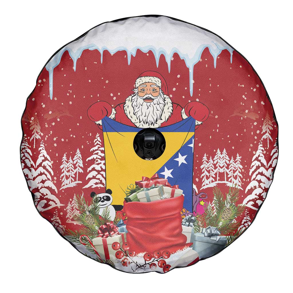 Bosnia and Herzegovina Christmas Spare Tire Cover Santa With National Flag - Wonder Print Shop