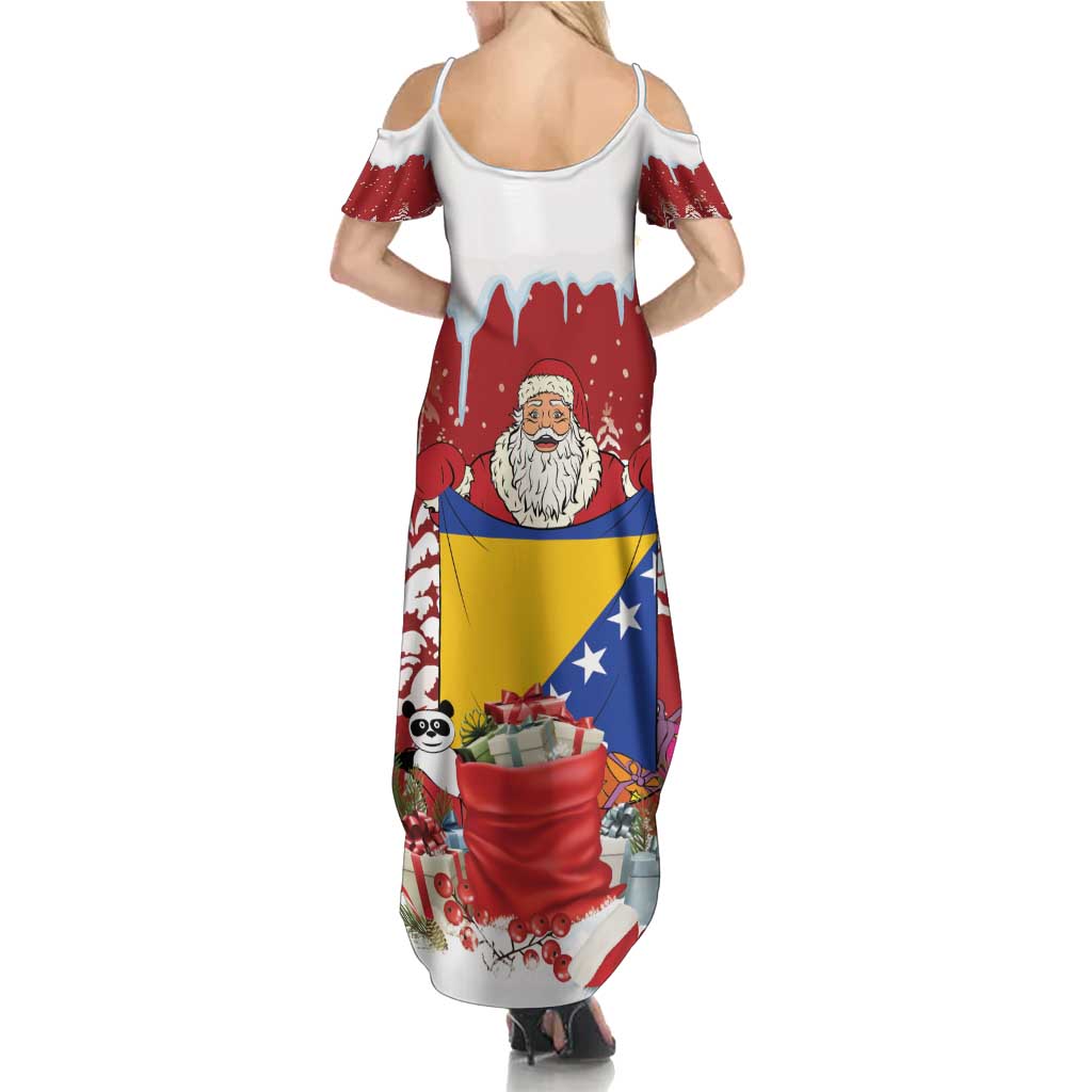 Bosnia and Herzegovina Christmas Summer Maxi Dress Santa With National Flag - Wonder Print Shop