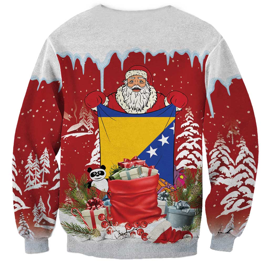 Bosnia and Herzegovina Christmas Sweatshirt Santa With National Flag - Wonder Print Shop
