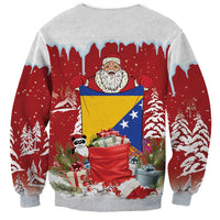 Bosnia and Herzegovina Christmas Sweatshirt Santa With National Flag - Wonder Print Shop