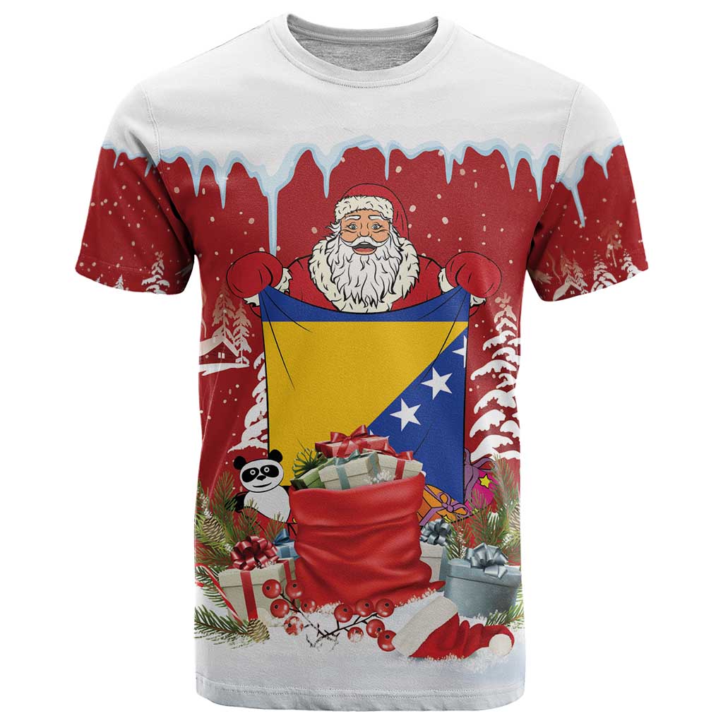 Bosnia and Herzegovina Christmas T Shirt Santa With National Flag - Wonder Print Shop