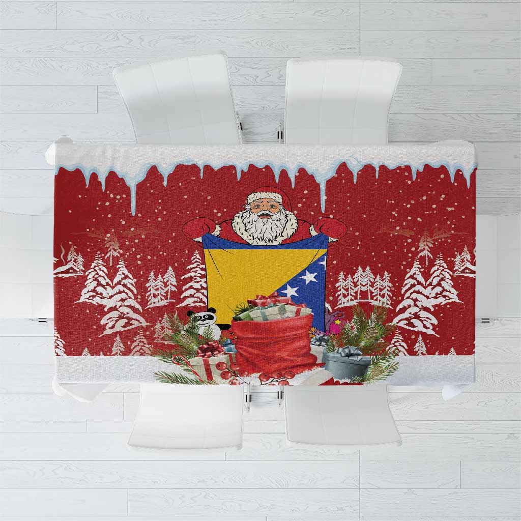 Bosnia and Herzegovina Christmas Tablecloth Santa With National Flag - Wonder Print Shop