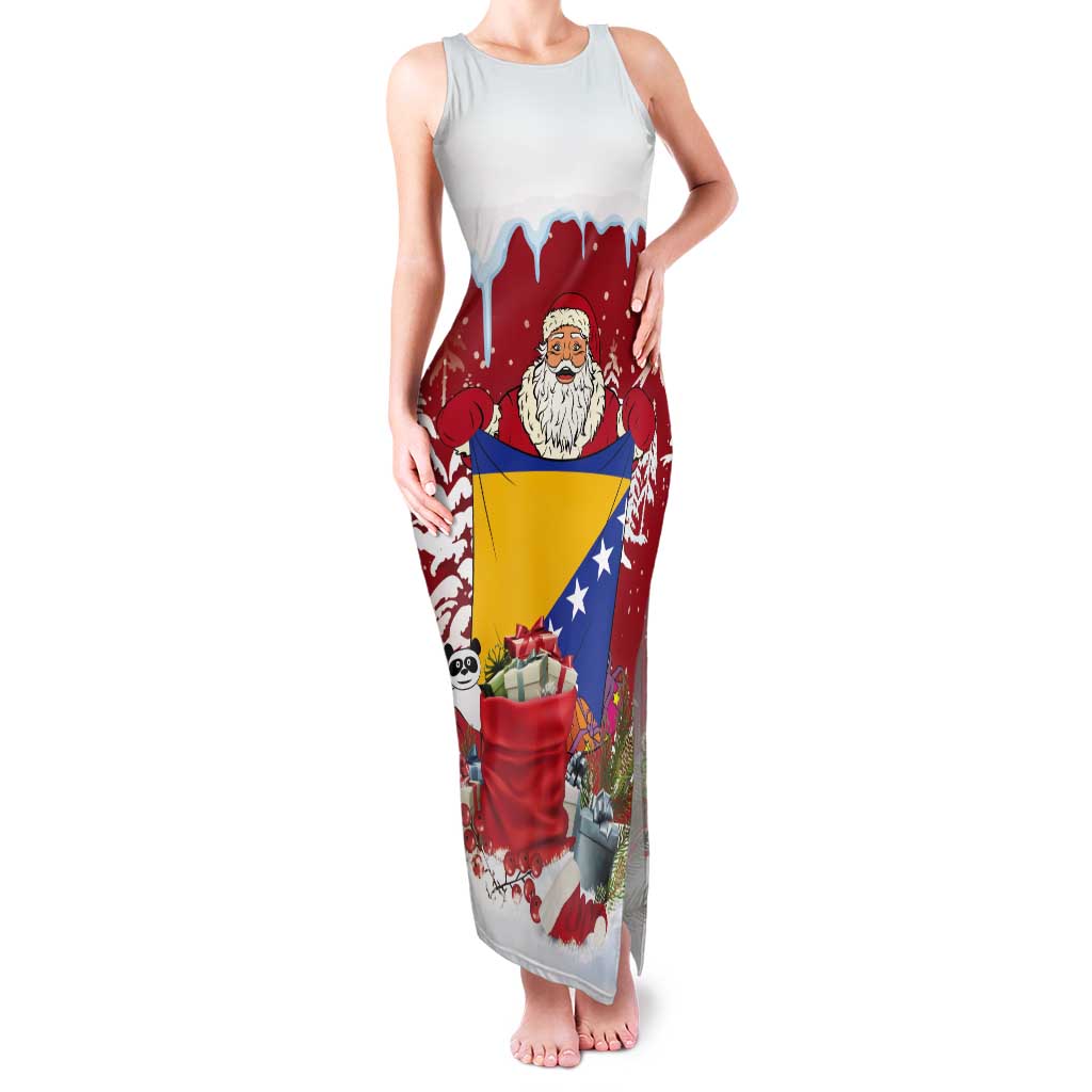 Bosnia and Herzegovina Christmas Tank Maxi Dress Santa With National Flag - Wonder Print Shop
