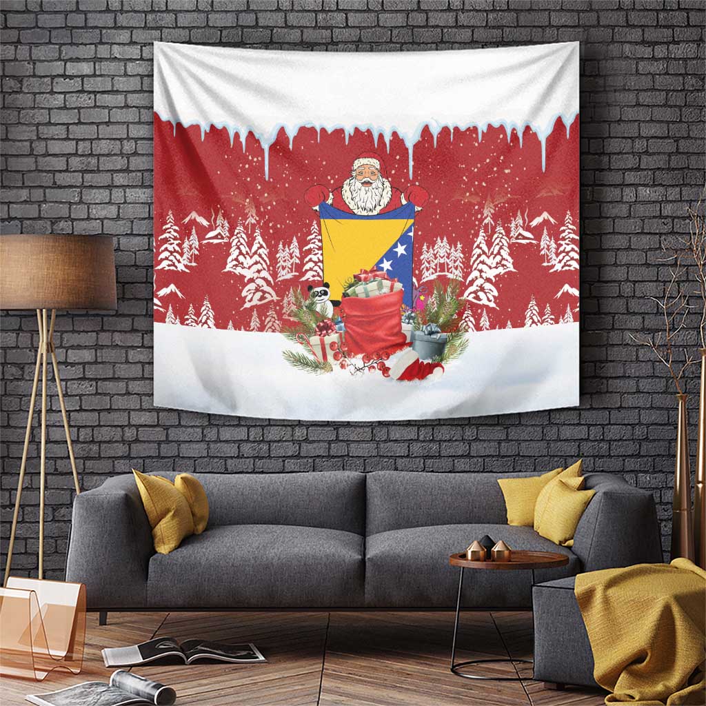 Bosnia and Herzegovina Christmas Tapestry Santa With National Flag - Wonder Print Shop