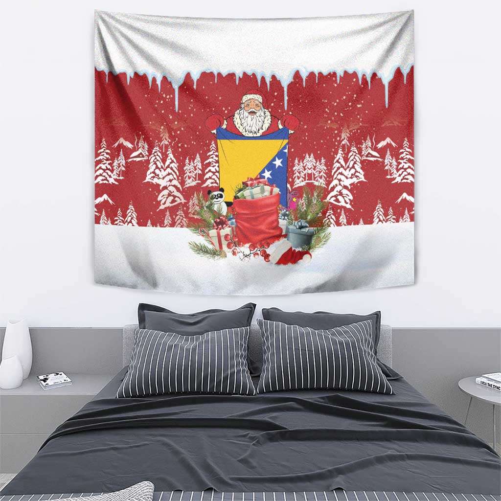 Bosnia and Herzegovina Christmas Tapestry Santa With National Flag - Wonder Print Shop