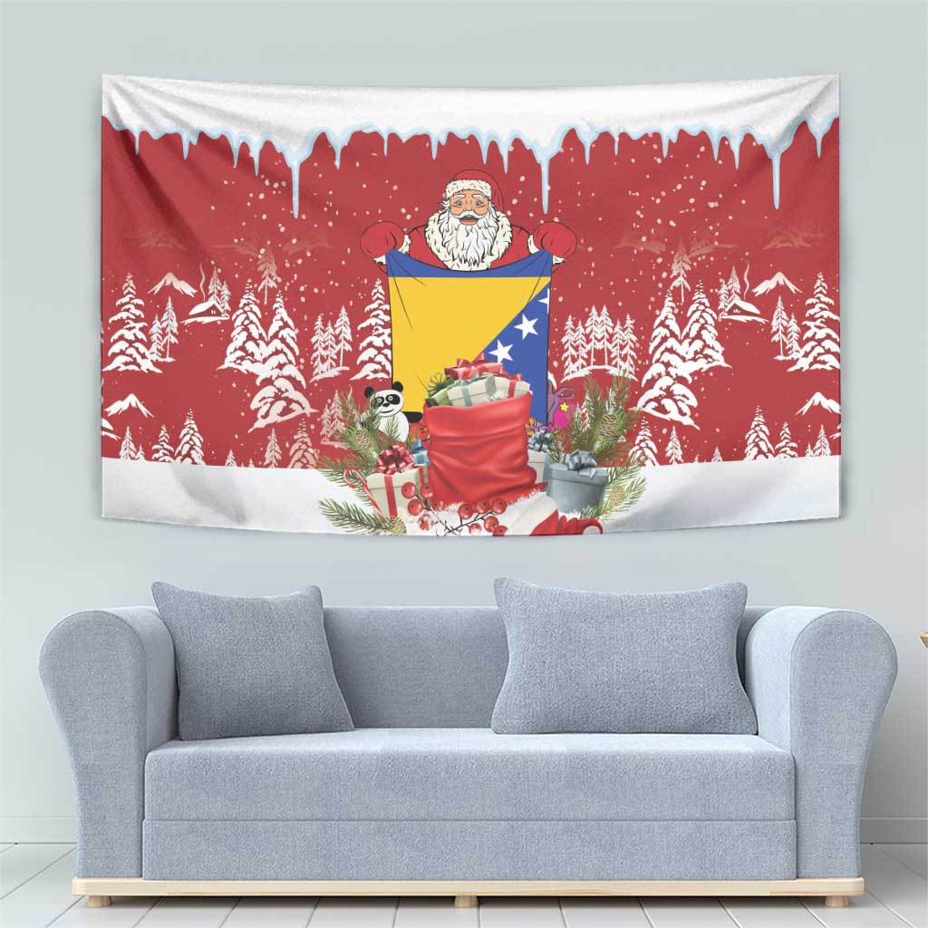 Bosnia and Herzegovina Christmas Tapestry Santa With National Flag - Wonder Print Shop