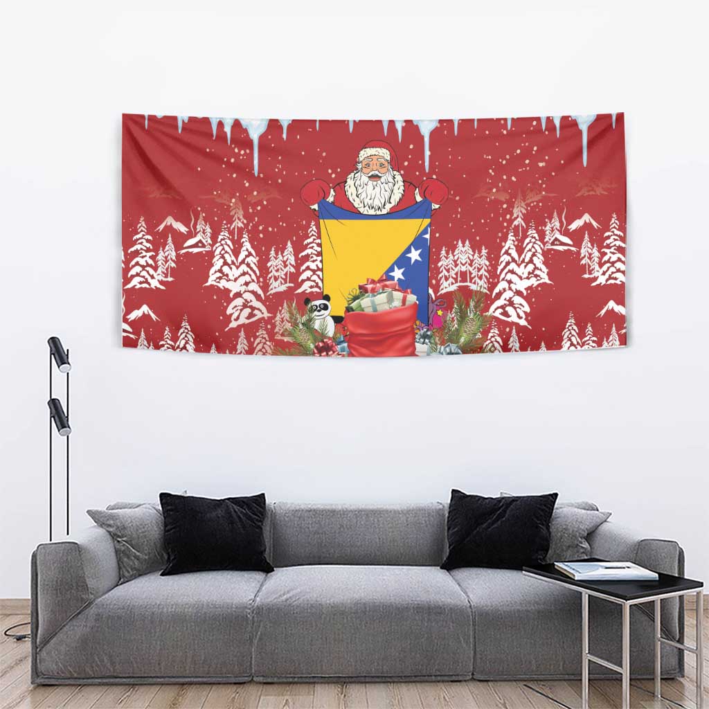 Bosnia and Herzegovina Christmas Tapestry Santa With National Flag - Wonder Print Shop