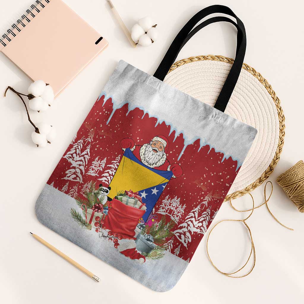 Bosnia and Herzegovina Christmas Tote Bag Santa With National Flag - Wonder Print Shop