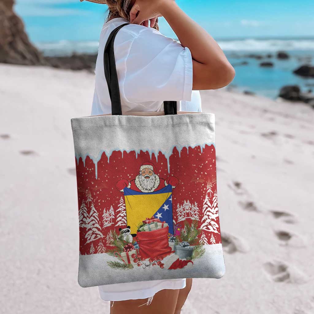Bosnia and Herzegovina Christmas Tote Bag Santa With National Flag - Wonder Print Shop
