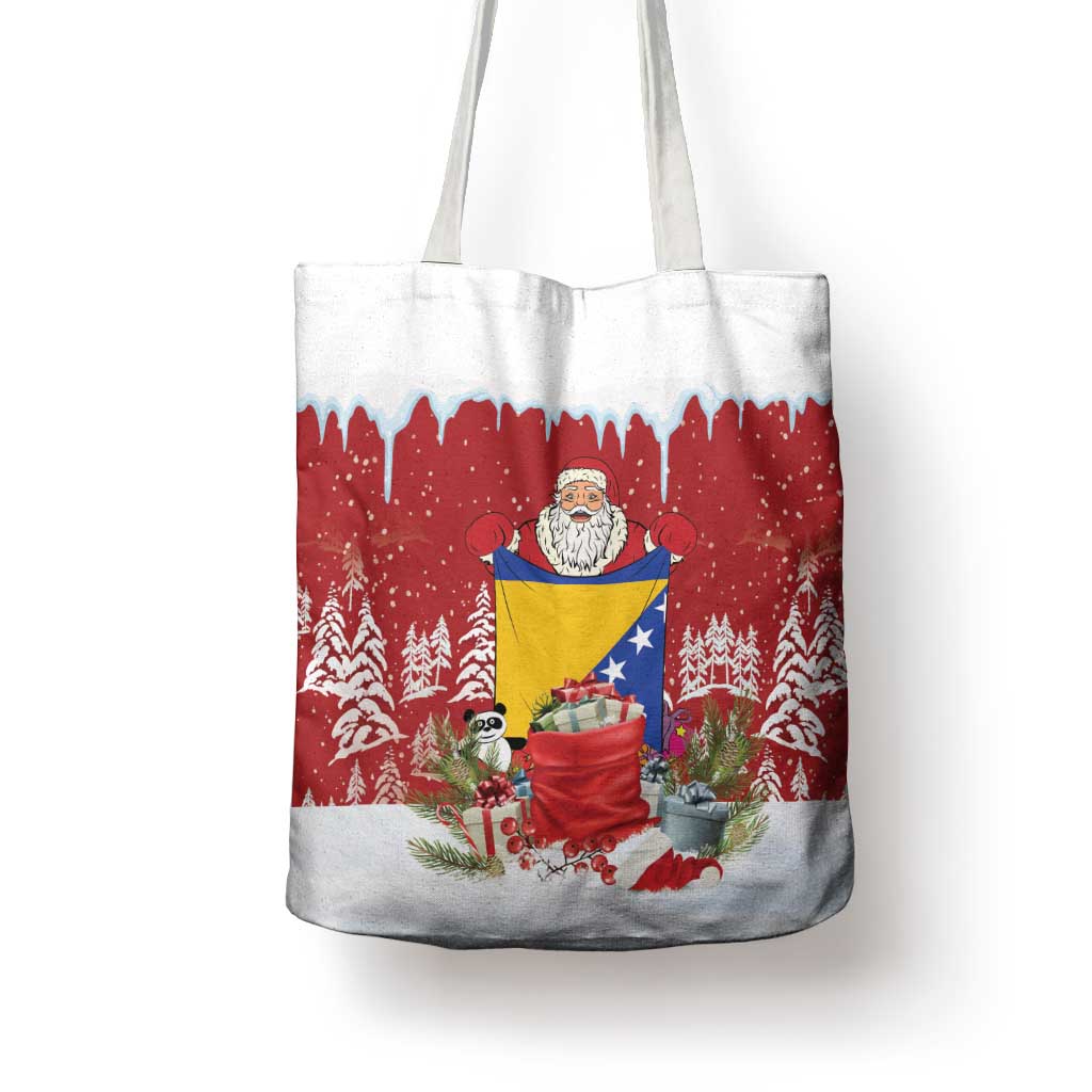Bosnia and Herzegovina Christmas Tote Bag Santa With National Flag - Wonder Print Shop