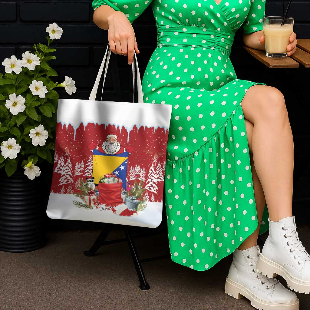 Bosnia and Herzegovina Christmas Tote Bag Santa With National Flag - Wonder Print Shop