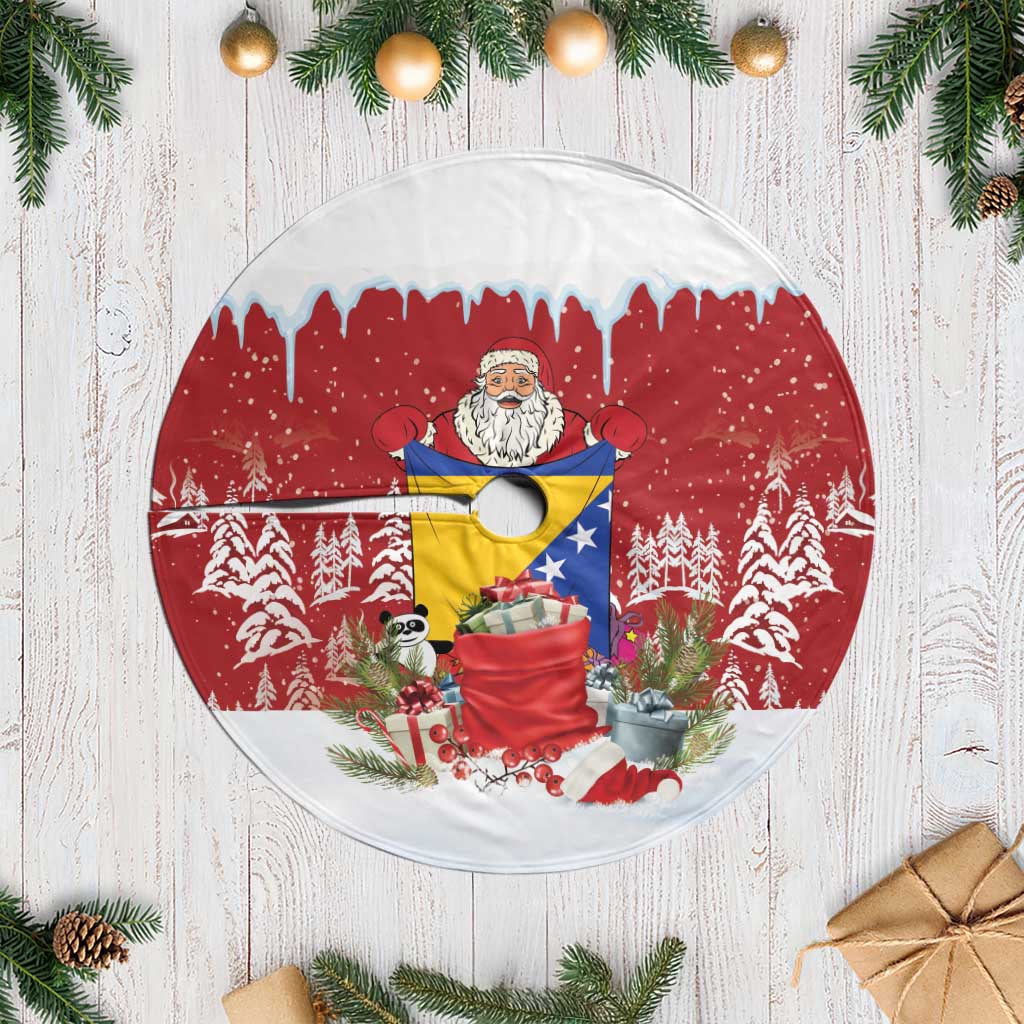 Bosnia and Herzegovina Christmas Tree Skirt Santa With National Flag - Wonder Print Shop