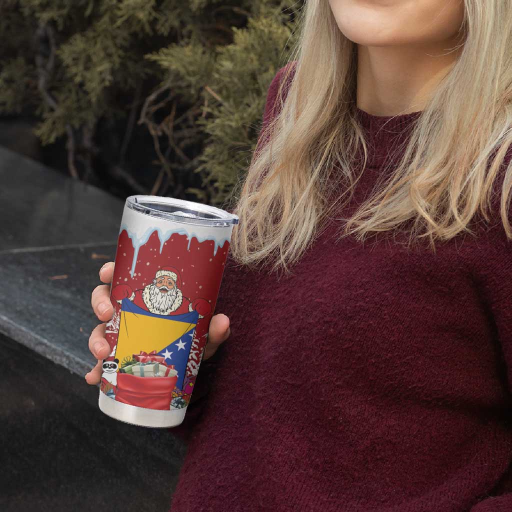 Bosnia and Herzegovina Christmas Tumbler Cup Santa With National Flag - Wonder Print Shop