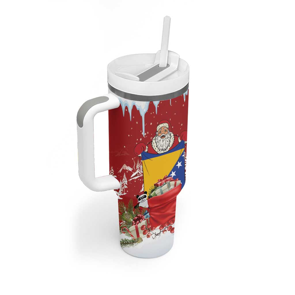 Bosnia and Herzegovina Christmas Tumbler With Handle Santa With National Flag - Wonder Print Shop