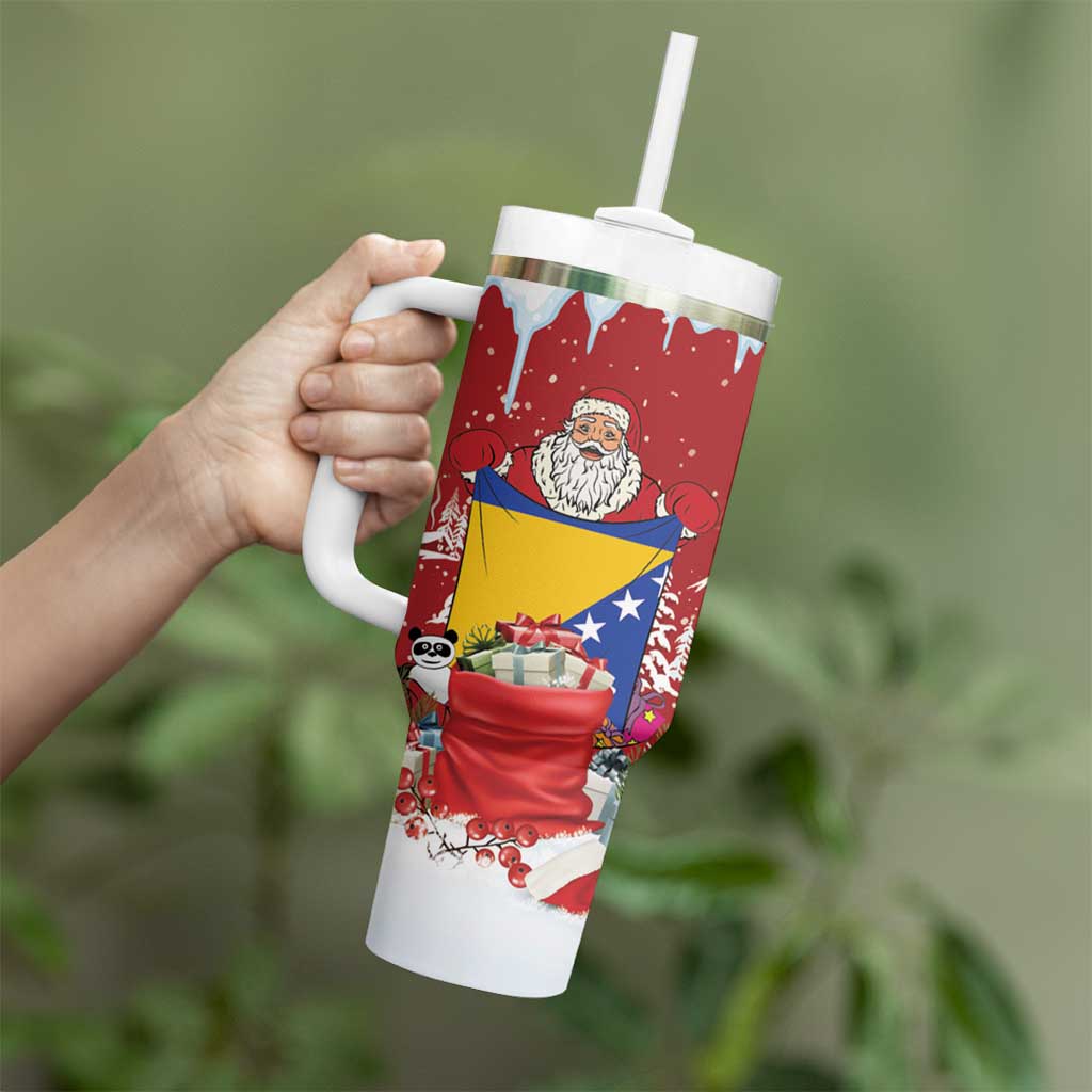 Bosnia and Herzegovina Christmas Tumbler With Handle Santa With National Flag - Wonder Print Shop