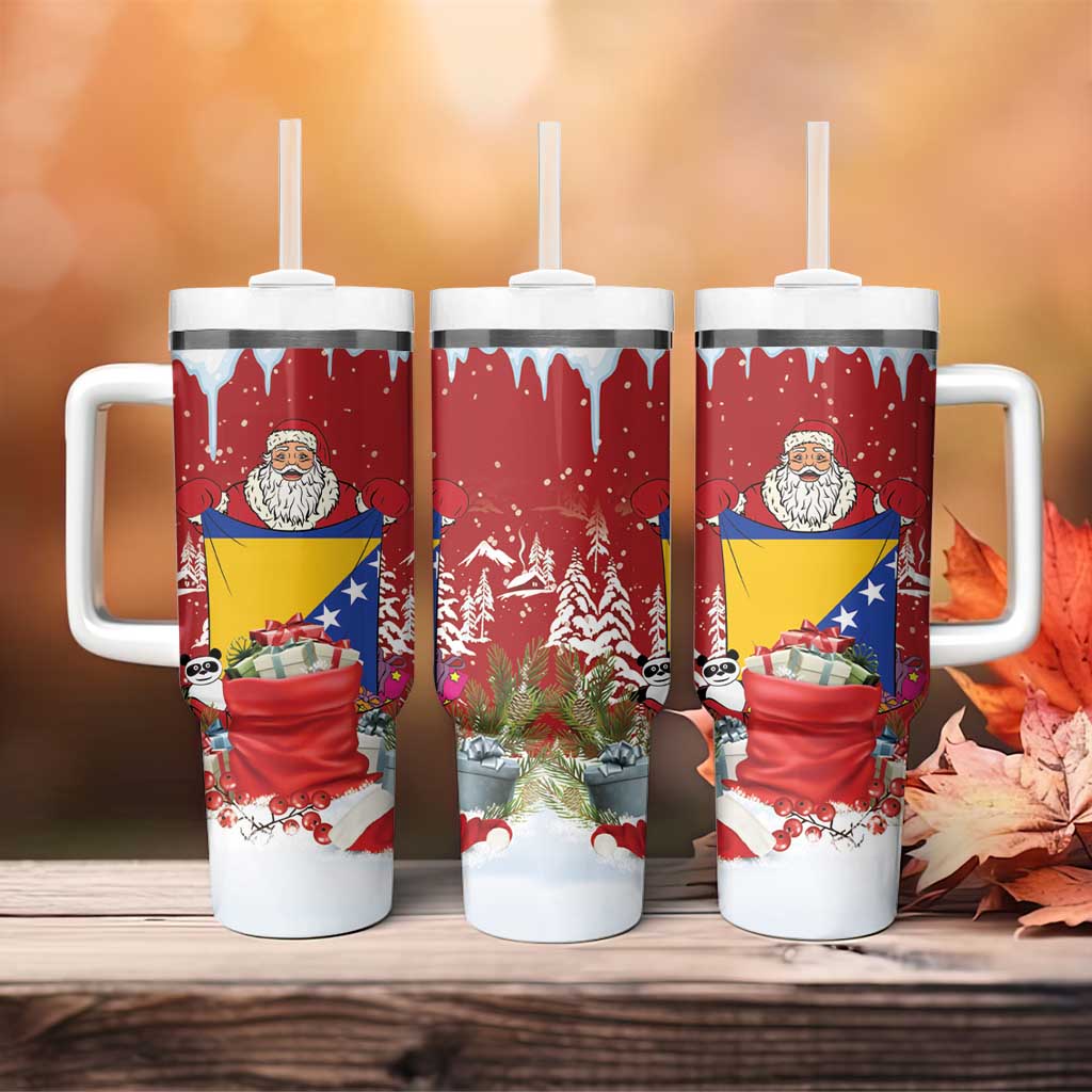 Bosnia and Herzegovina Christmas Tumbler With Handle Santa With National Flag - Wonder Print Shop