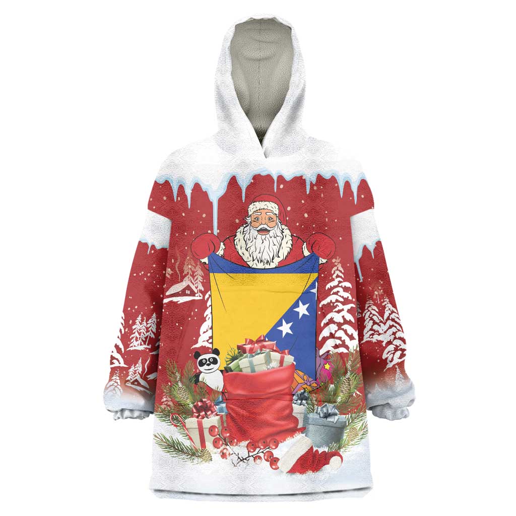Bosnia and Herzegovina Christmas Wearable Blanket Hoodie Santa With National Flag - Wonder Print Shop