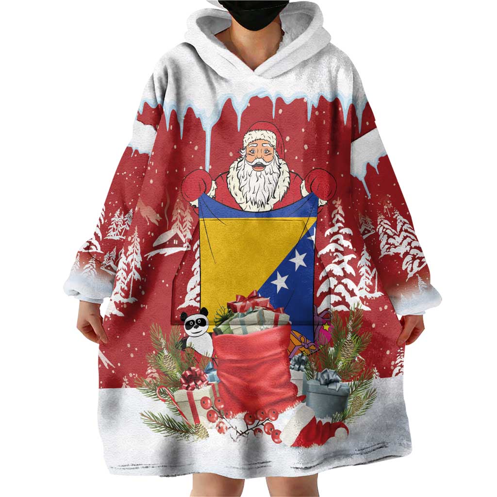 Bosnia and Herzegovina Christmas Wearable Blanket Hoodie Santa With National Flag - Wonder Print Shop