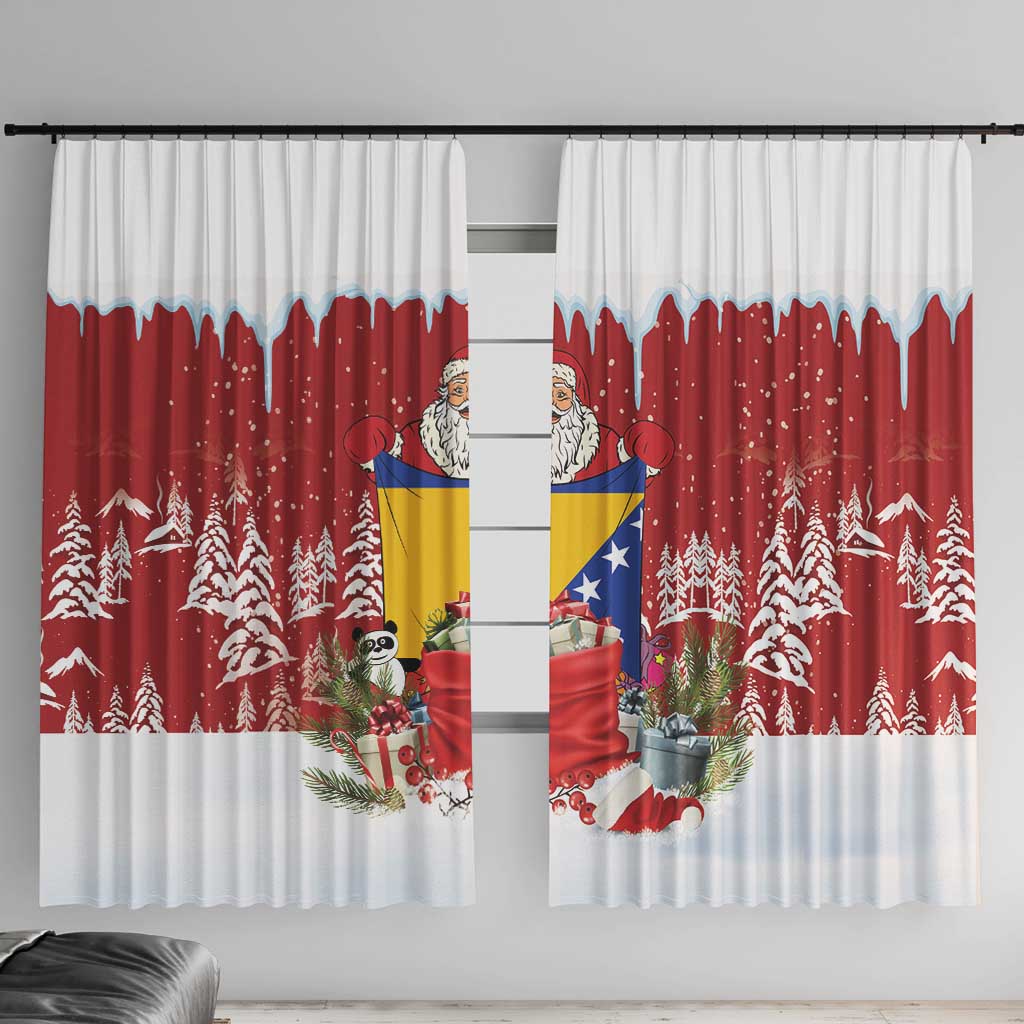 Bosnia and Herzegovina Christmas Window Curtain Santa With National Flag - Wonder Print Shop