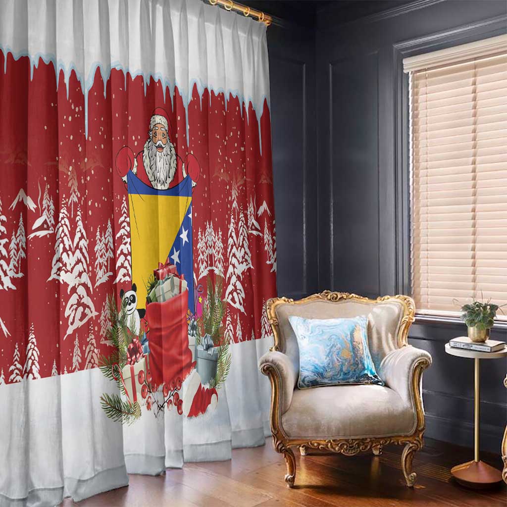 Bosnia and Herzegovina Christmas Window Curtain Santa With National Flag - Wonder Print Shop
