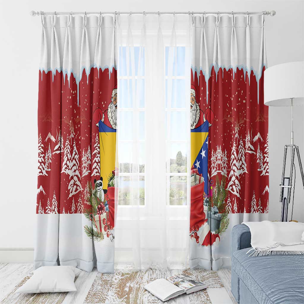 Bosnia and Herzegovina Christmas Window Curtain Santa With National Flag - Wonder Print Shop
