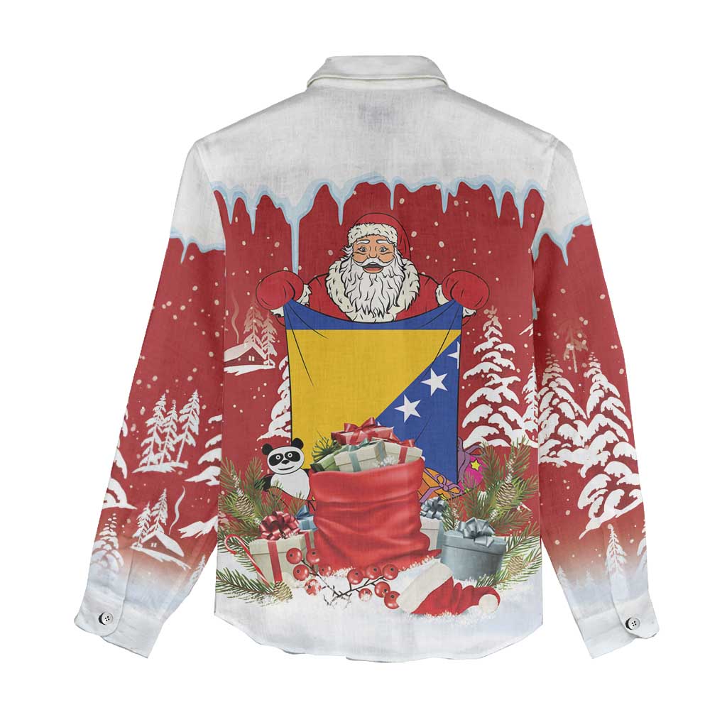 Bosnia and Herzegovina Christmas Women Casual Shirt Santa With National Flag - Wonder Print Shop