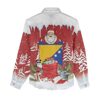 Bosnia and Herzegovina Christmas Women Casual Shirt Santa With National Flag - Wonder Print Shop