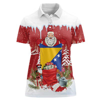 Bosnia and Herzegovina Christmas Women Polo Shirt Santa With National Flag - Wonder Print Shop