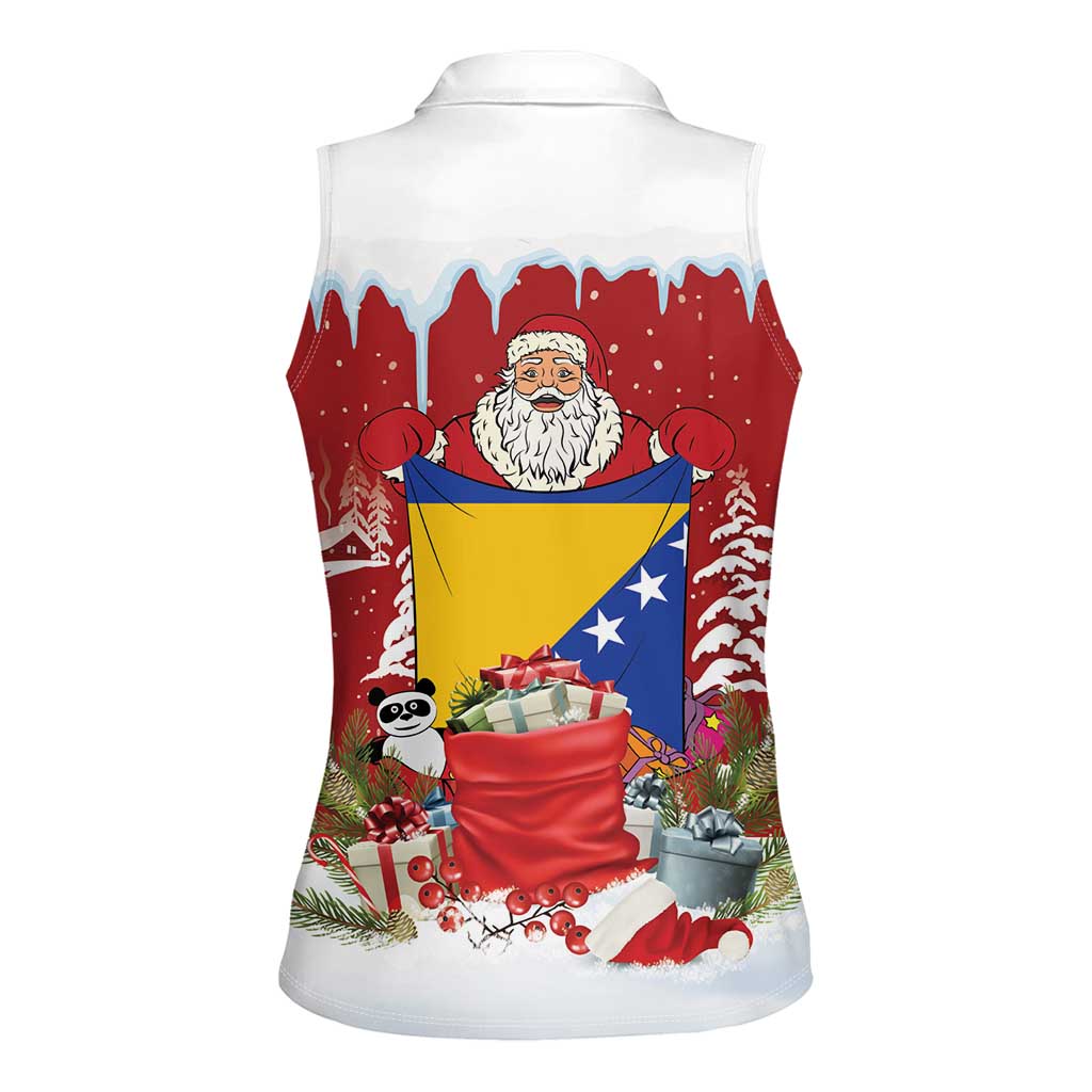 Bosnia and Herzegovina Christmas Women Sleeveless Polo Shirt Santa With National Flag - Wonder Print Shop