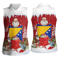 Bosnia and Herzegovina Christmas Women Sleeveless Polo Shirt Santa With National Flag - Wonder Print Shop