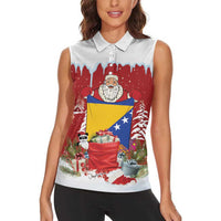 Bosnia and Herzegovina Christmas Women Sleeveless Polo Shirt Santa With National Flag - Wonder Print Shop