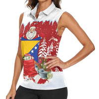 Bosnia and Herzegovina Christmas Women Sleeveless Polo Shirt Santa With National Flag - Wonder Print Shop