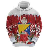 Bosnia and Herzegovina Christmas Zip Hoodie Santa With National Flag - Wonder Print Shop