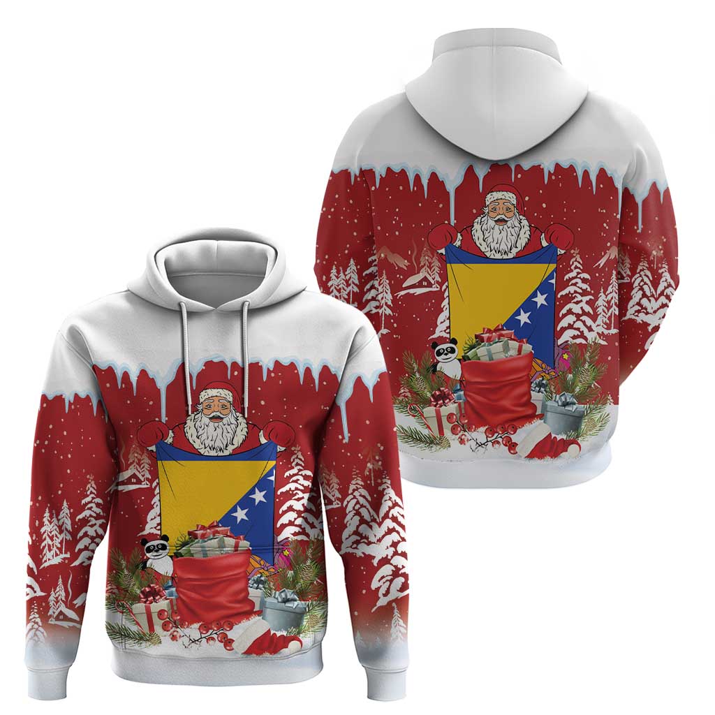 Bosnia and Herzegovina Christmas Zip Hoodie Santa With National Flag - Wonder Print Shop