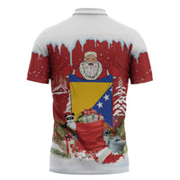 Bosnia and Herzegovina Christmas Zipper Polo Shirt Santa With National Flag - Wonder Print Shop
