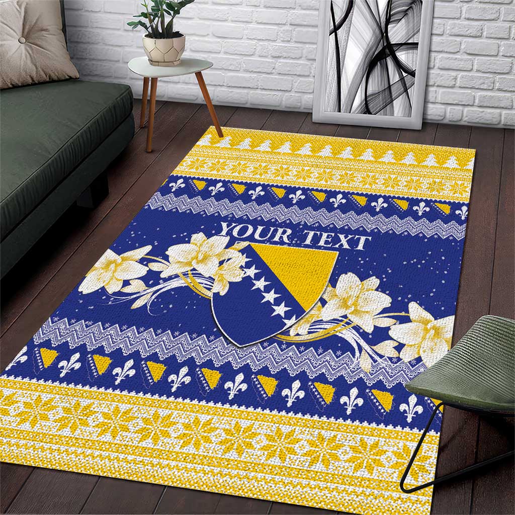 Personalized Bosnia and Herzegovina Christmas Area Rug Coat Of Arms Srecan Bozic - Wonder Print Shop