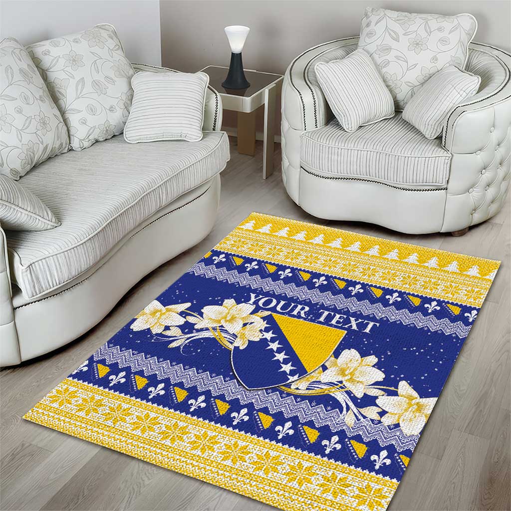 Personalized Bosnia and Herzegovina Christmas Area Rug Coat Of Arms Srecan Bozic - Wonder Print Shop