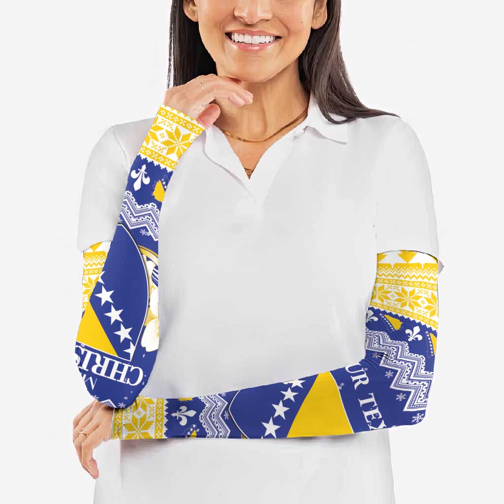 Personalized Bosnia and Herzegovina Christmas Arm Sleeves Coat Of Arms Srecan Bozic - Wonder Print Shop