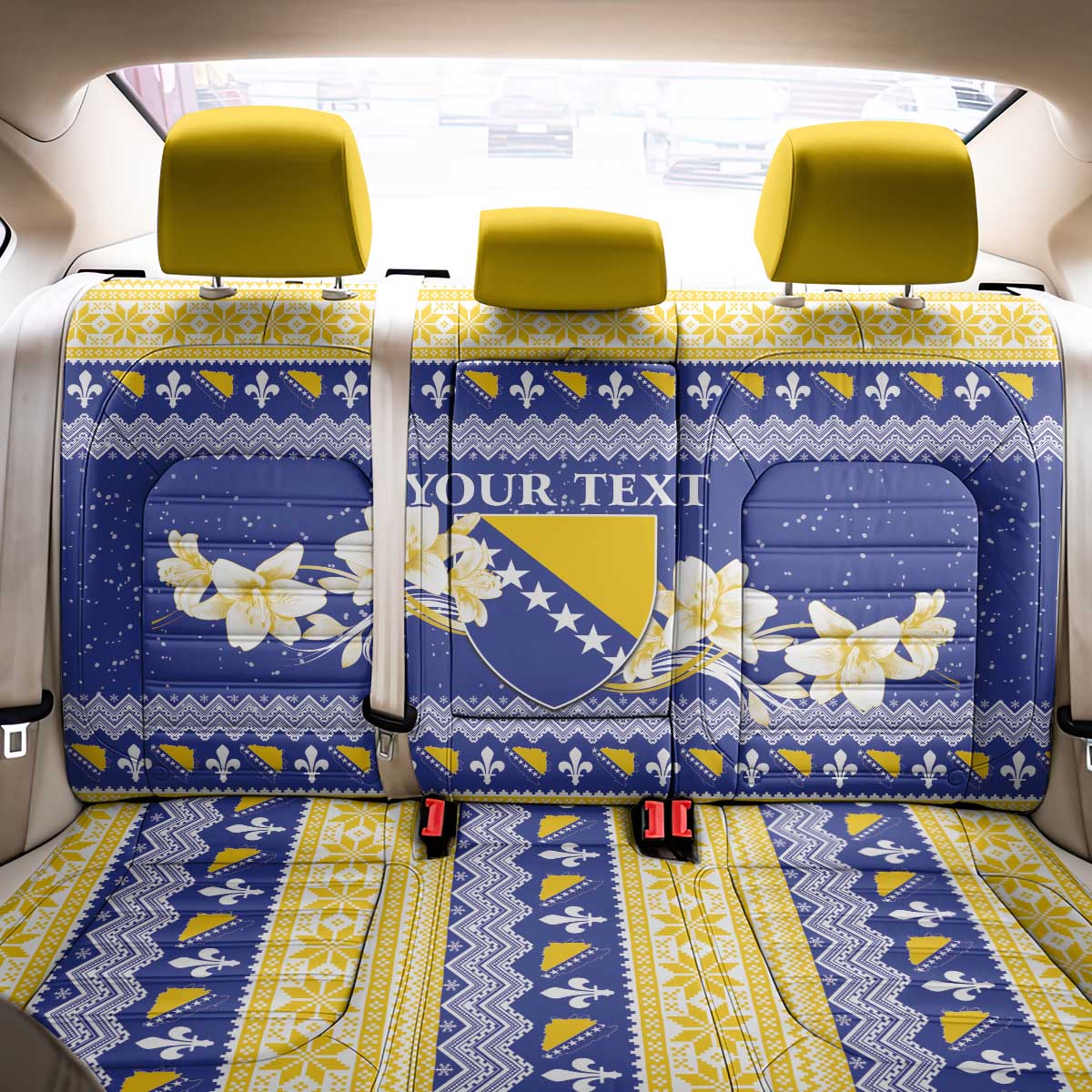 Personalized Bosnia and Herzegovina Christmas Back Car Seat Cover Coat Of Arms Srecan Bozic - Wonder Print Shop