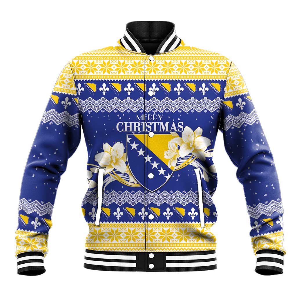 Personalized Bosnia and Herzegovina Christmas Baseball Jacket Coat Of Arms Srecan Bozic - Wonder Print Shop