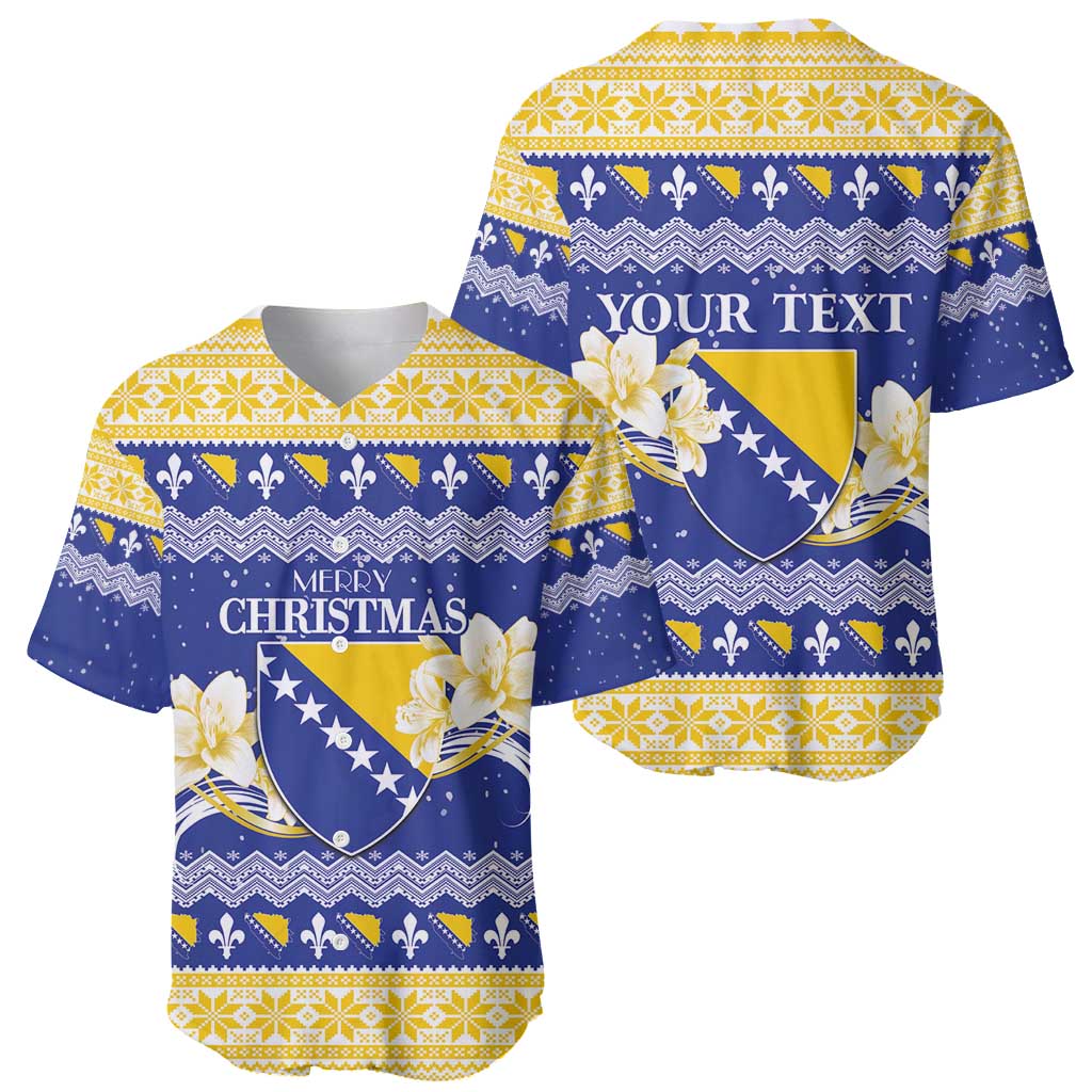 Personalized Bosnia and Herzegovina Christmas Baseball Jersey Coat Of Arms Srecan Bozic - Wonder Print Shop
