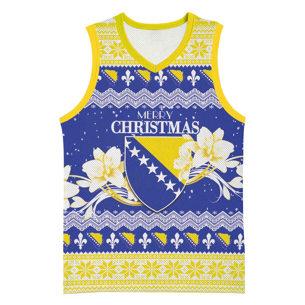 Personalized Bosnia and Herzegovina Christmas Basketball Jersey Coat Of Arms Srecan Bozic - Wonder Print Shop