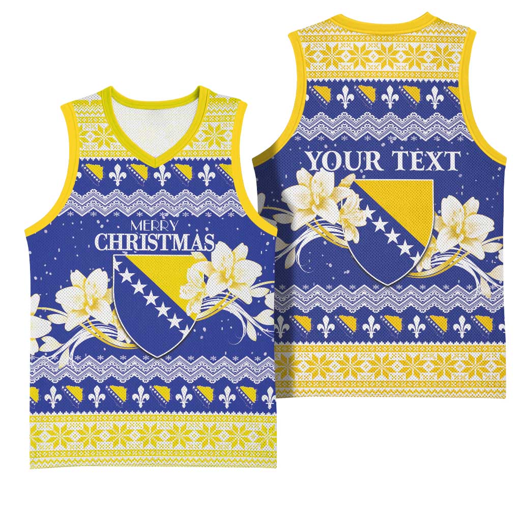Personalized Bosnia and Herzegovina Christmas Basketball Jersey Coat Of Arms Srecan Bozic - Wonder Print Shop