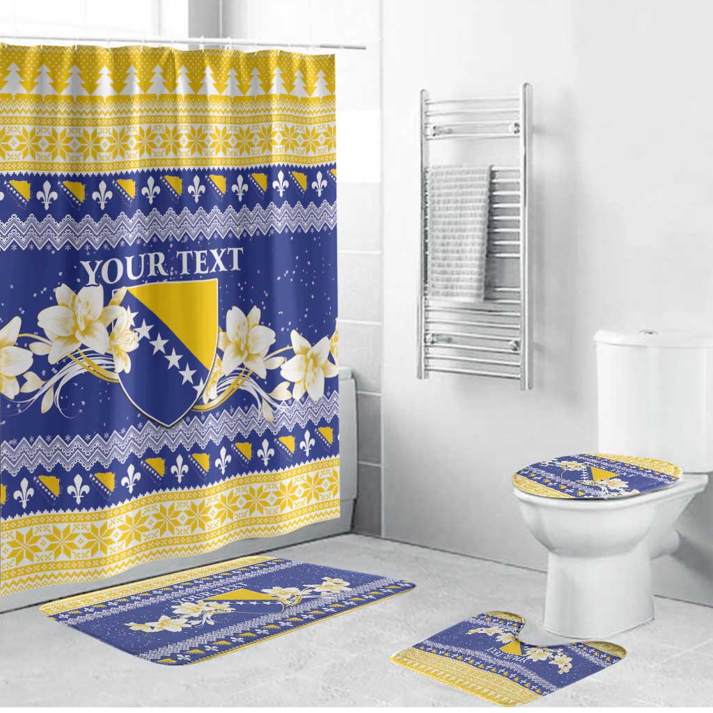Personalized Bosnia and Herzegovina Christmas Bathroom Set Coat Of Arms Srecan Bozic - Wonder Print Shop