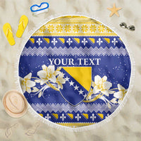 Personalized Bosnia and Herzegovina Christmas Beach Blanket Coat Of Arms Srecan Bozic - Wonder Print Shop