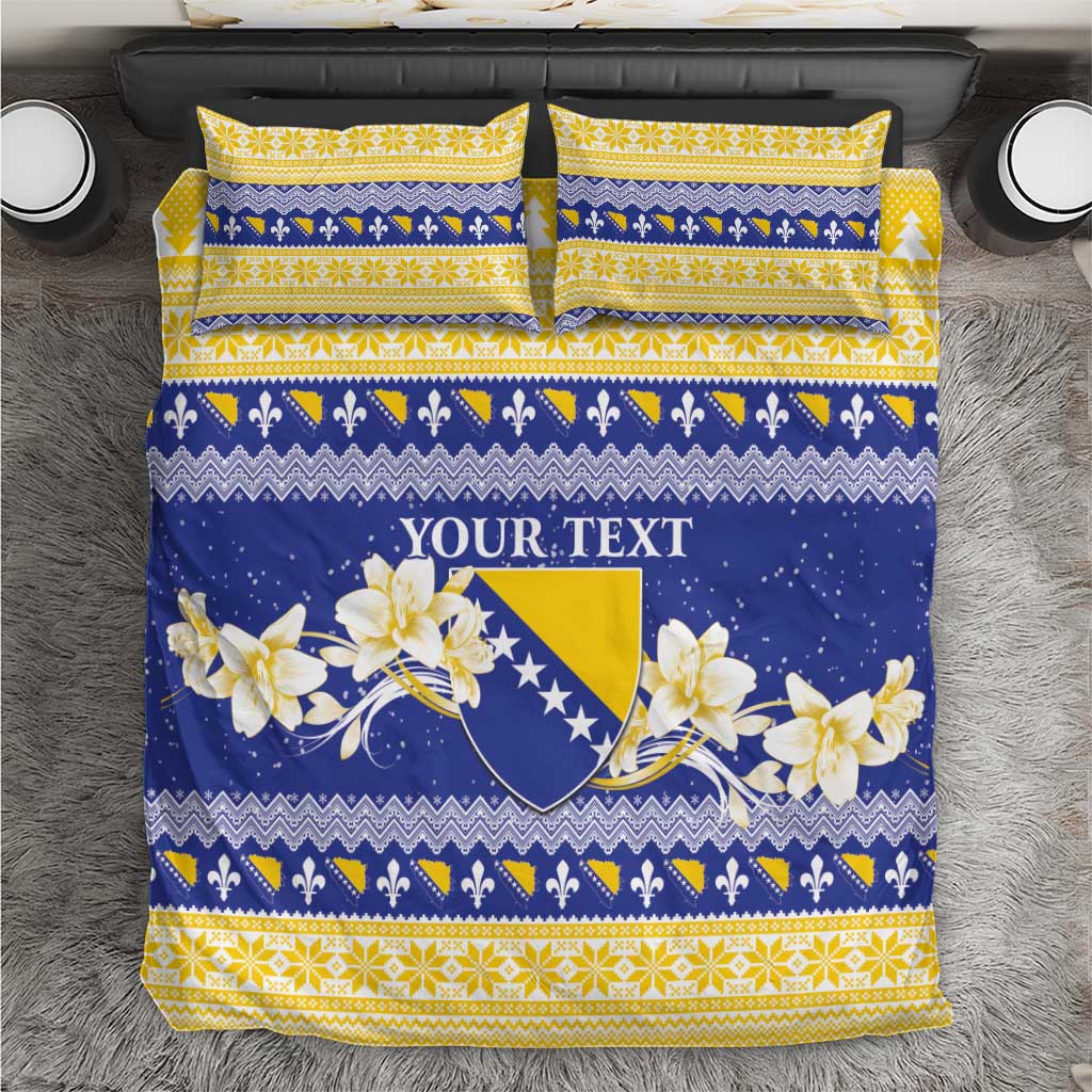 Personalized Bosnia and Herzegovina Christmas Bedding Set Coat Of Arms Srecan Bozic - Wonder Print Shop