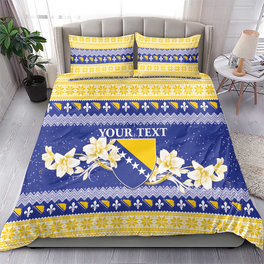 Personalized Bosnia and Herzegovina Christmas Bedding Set Coat Of Arms Srecan Bozic - Wonder Print Shop