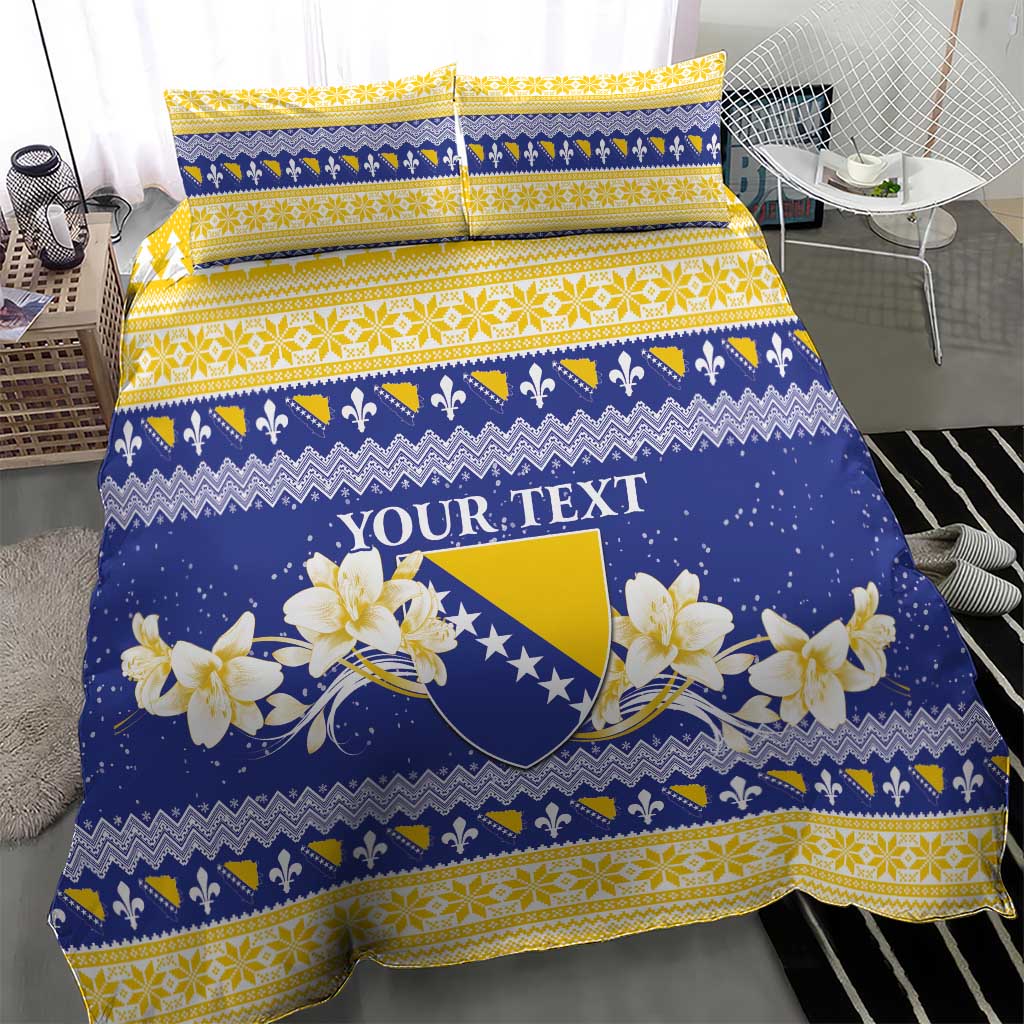 Personalized Bosnia and Herzegovina Christmas Bedding Set Coat Of Arms Srecan Bozic - Wonder Print Shop