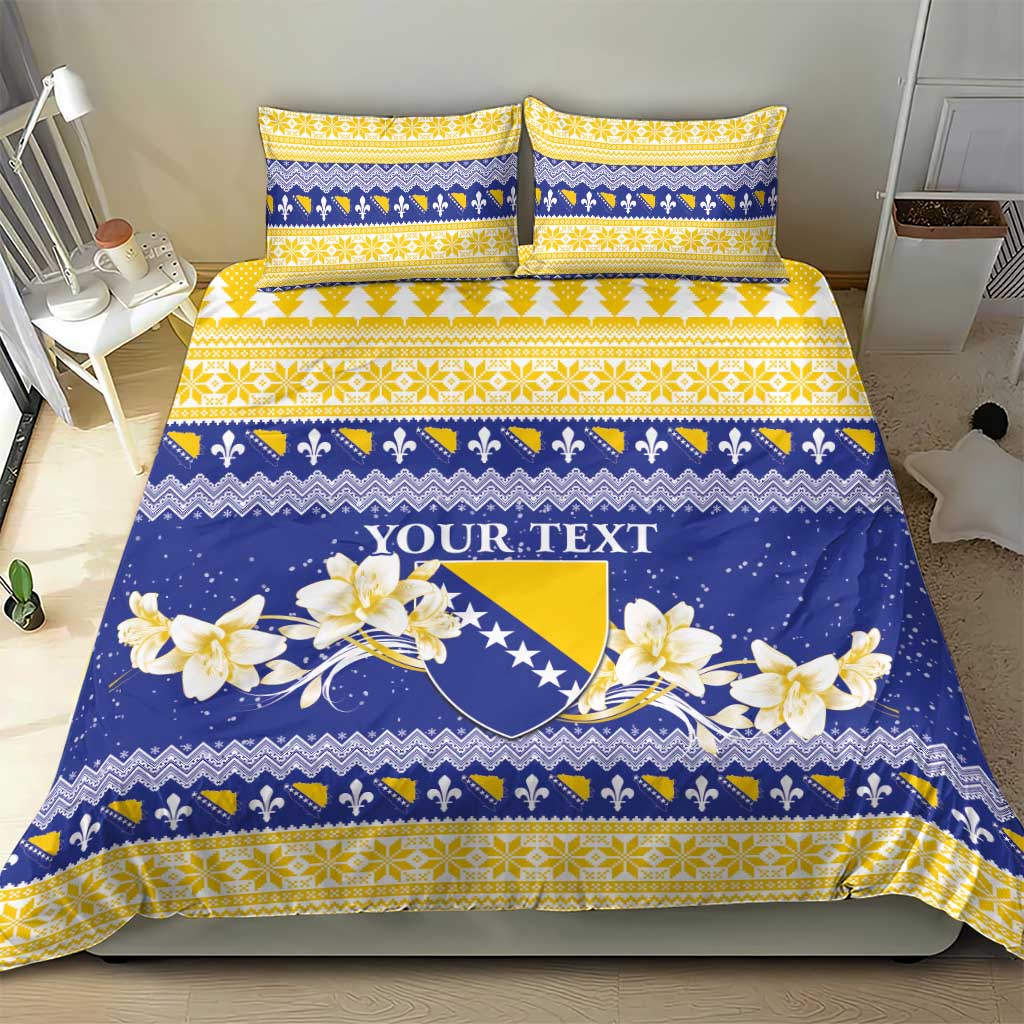 Personalized Bosnia and Herzegovina Christmas Bedding Set Coat Of Arms Srecan Bozic - Wonder Print Shop