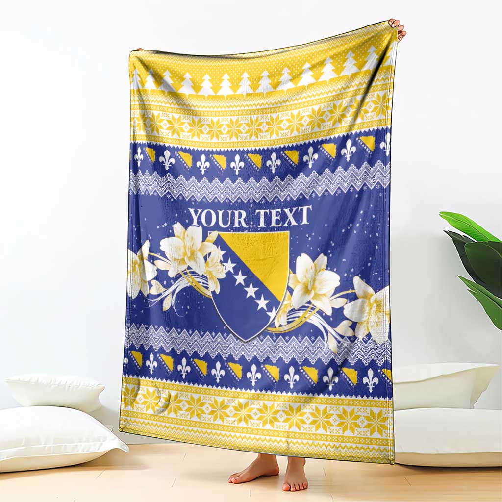 Personalized Bosnia and Herzegovina Christmas Blanket Coat Of Arms Srecan Bozic - Wonder Print Shop